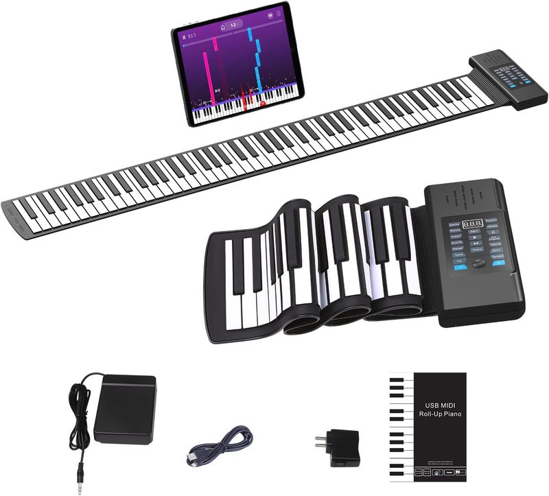 KONIX 88 Keys Roll Up Piano, Upgraded Portable Rechargeable Hand Roll Piano Keyboard, 128 Rhythms, 128 Tones, Roll Out Keyboard Piano with LED Display MIDI Function, Best Gift for Beginners - Image 1